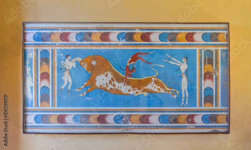 The fresco in the Palace of Knossos, Crete, Greece (Museum of the Minotaur).