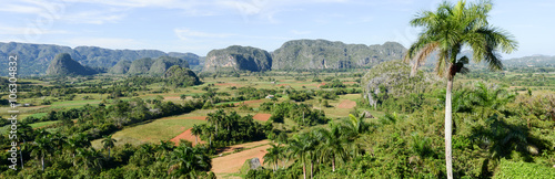 Panoramic view over landscape with mogotes in Vinales Valley