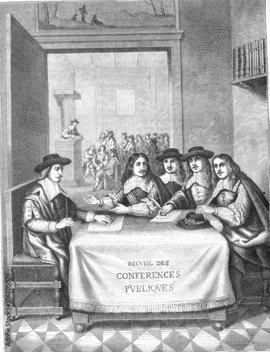 Vászonkép Conferences of the seventeenth century, Frontispiece of a book o