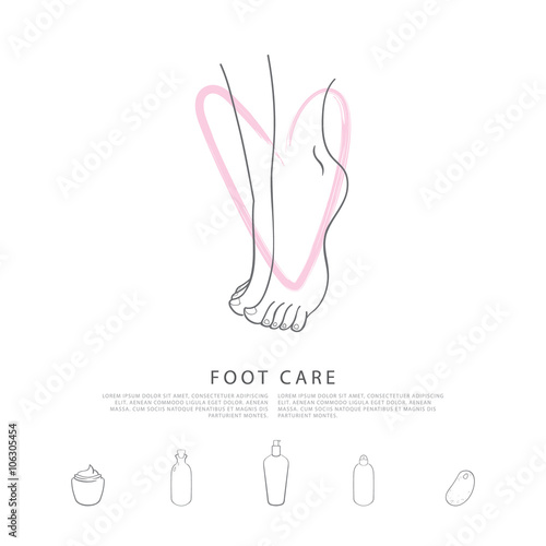 Foot care. A vector concept made in modern line style with palce for your text. 