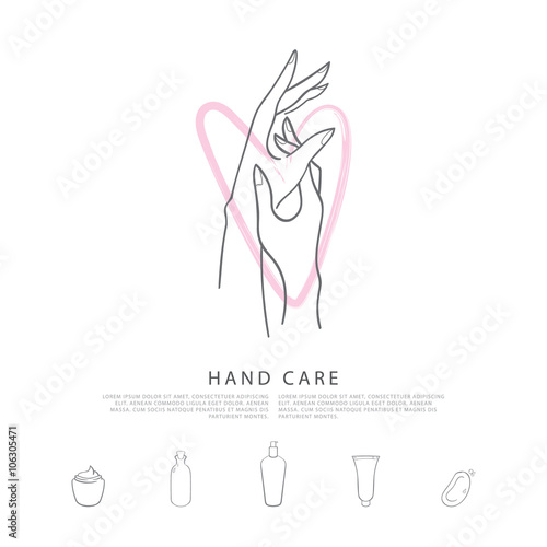 Hand care.  A vector concept made in modern line style with palce for your text. 