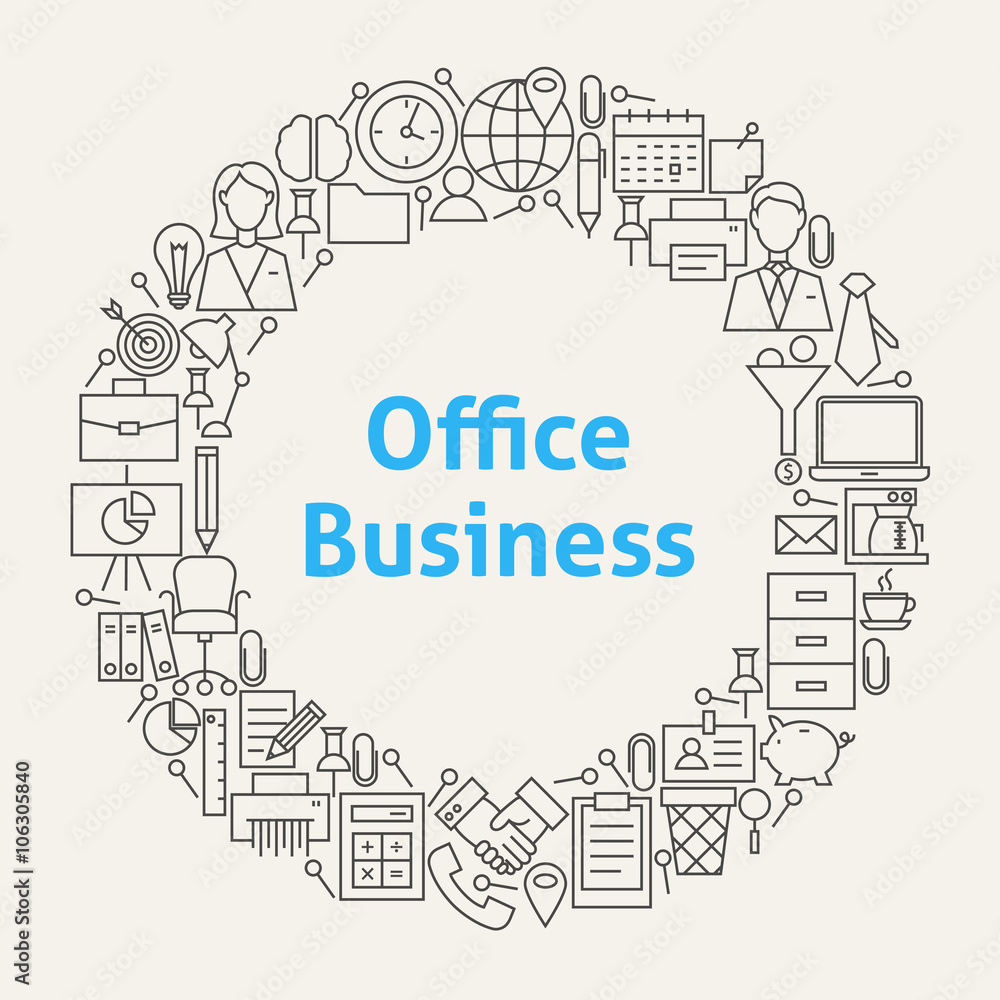 Office Life Line Art Icons Set Circle Office Life Line Art Icons Set Circle