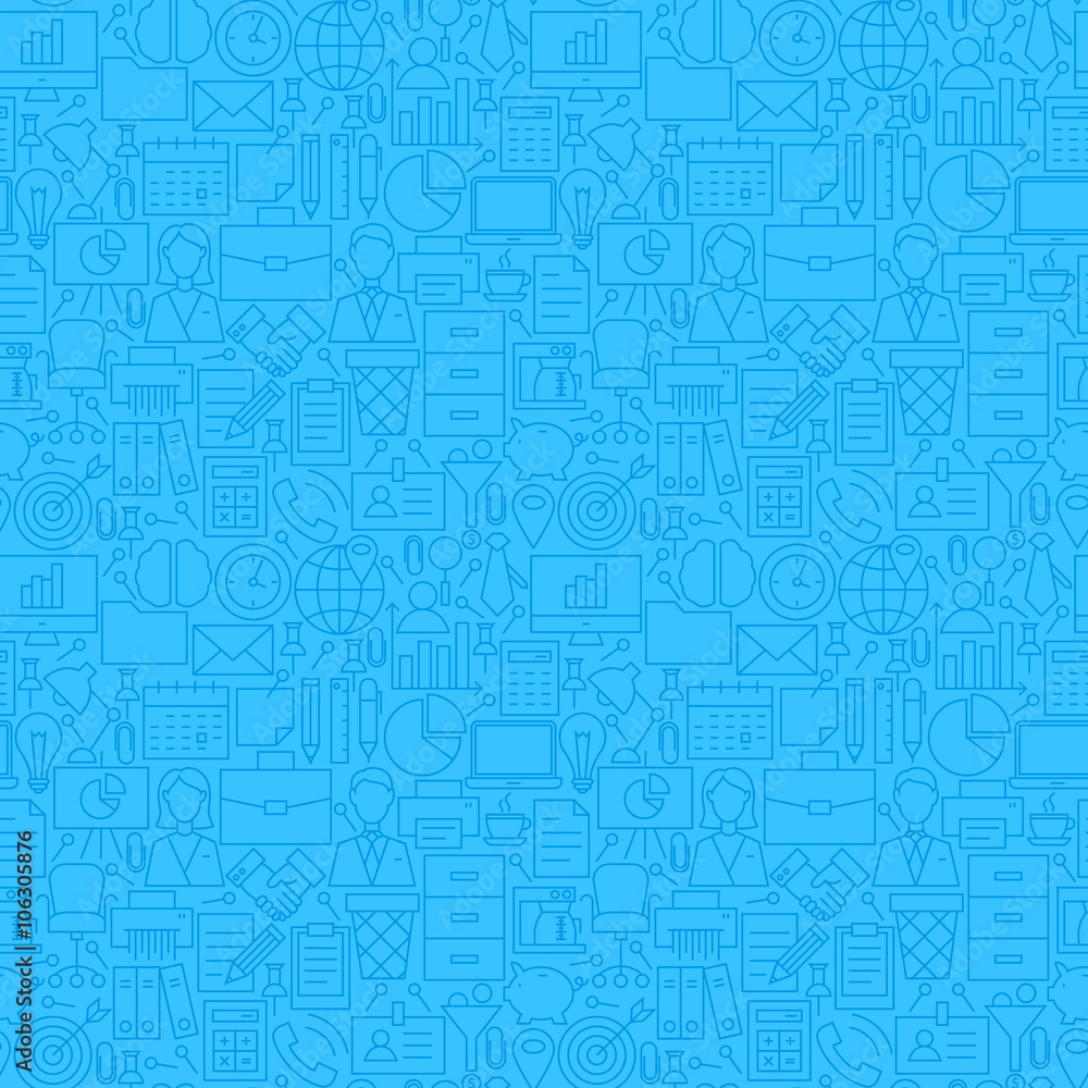 Obraz premium Thin Line Blue Office Business Seamless Pattern