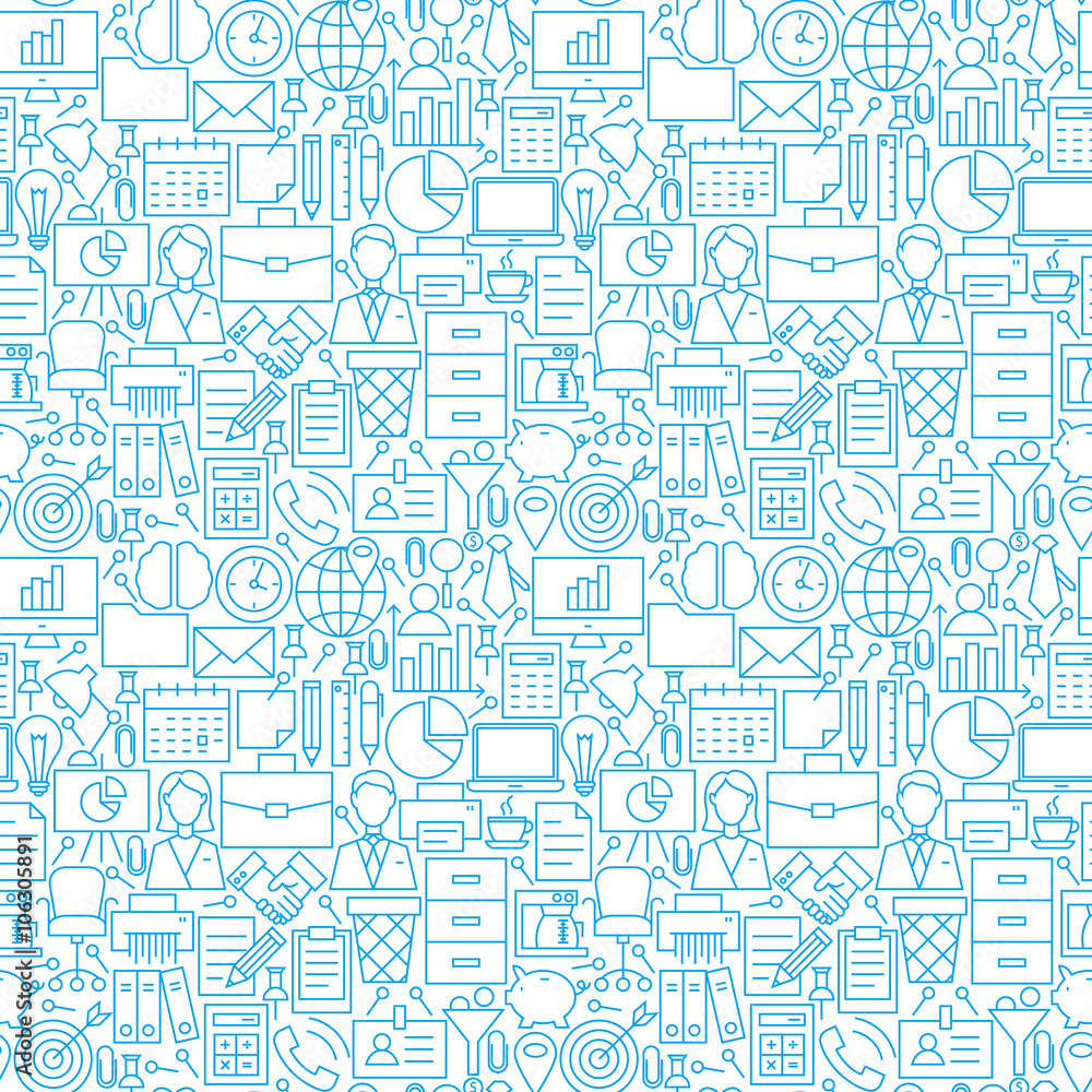 Thin Line Business Office White Seamless Pattern