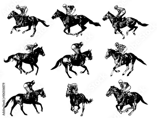 racing horses and jockeys  - vector  photo