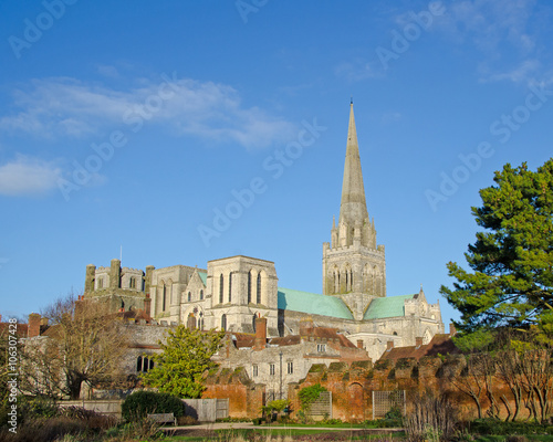 Chichester Cathedral, England, from the Bishops Garden.