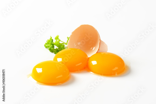 Raw egg yolks photo