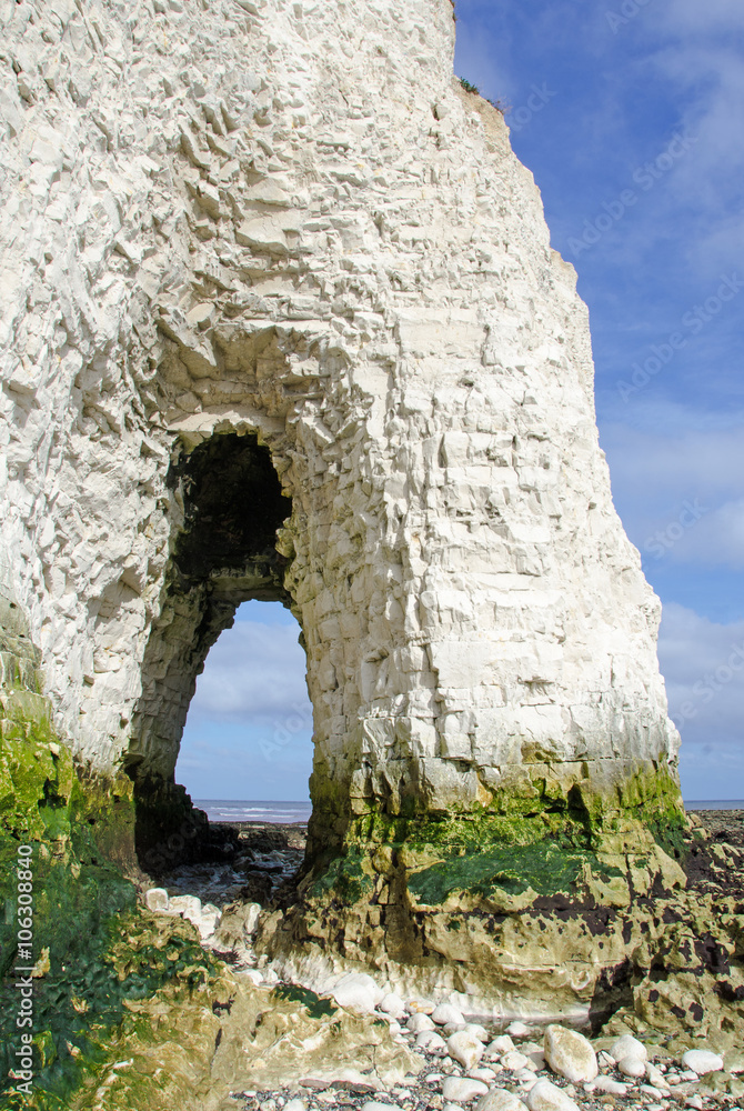Rock arch in chalk cliffs at Kingsgate Bay, Kent, UK