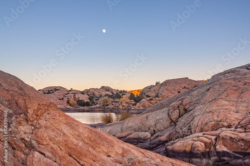 Moonrise Over Granite Rocks and Lake © equigini