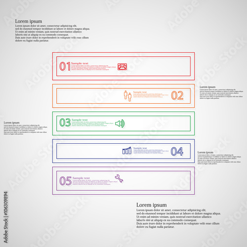 Square shape infographic template consists of five parts from outlines