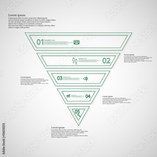 Triangle shape infographic template consists of five parts from outlines