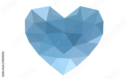 Blue heart isolated on white background with pattern consisting of triangles.