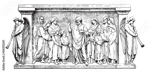 Religious Instruction, vintage engraving.