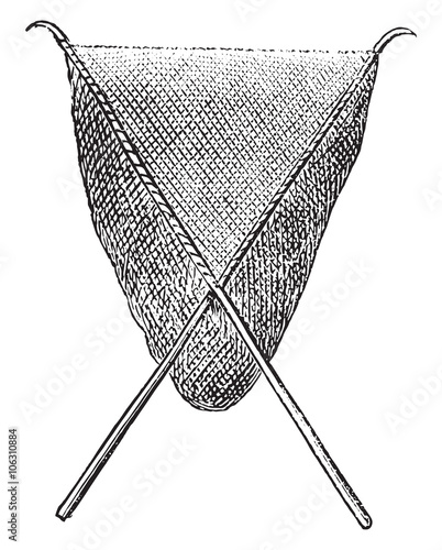 Scoop net or Hand net, vintage engraving.