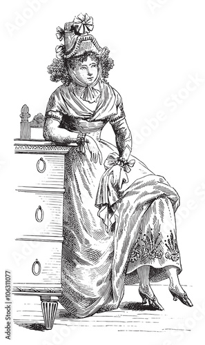 Shepherdess costume, vintage engraving.