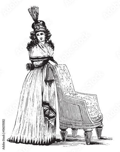 Hairdressing at Louis XIV, vintage engraving.