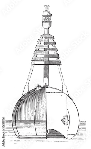 Light buoy, vintage engraving.