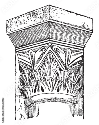 Capital Carlovingian, Crypt of St-Etienne Auxerre, vintage engra