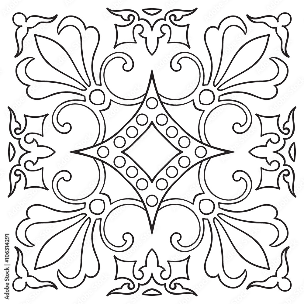 Hand drawing tile vintage black line pattern.