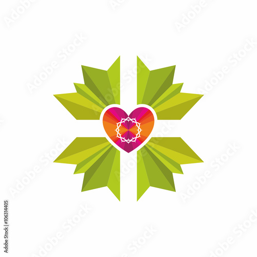 Church logo. Christian symbols. The cross, heart and crown of thorns.