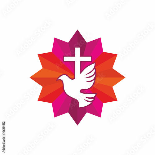 Church logo. Christian symbols. Cross and Dove