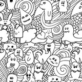 Doodle vector seamless pattern with monsters. Funny monsters graffiti. can be used for backgrounds
