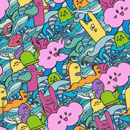  seamle pattern Funny monsters graffiti.Hand drawn sketch. Doodle vector illustration. can be used for backgrounds