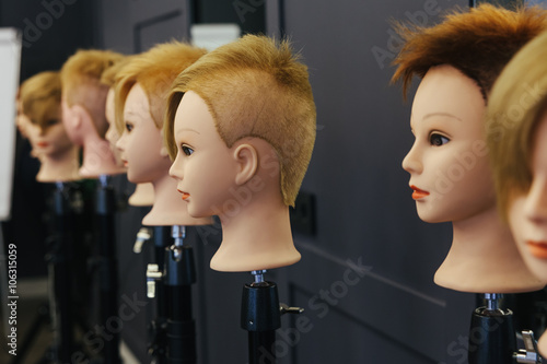 Beautician model heads for practicing in beauty school 