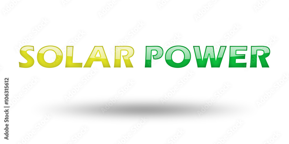 Text Solar Power with colorful letters and shadow. 