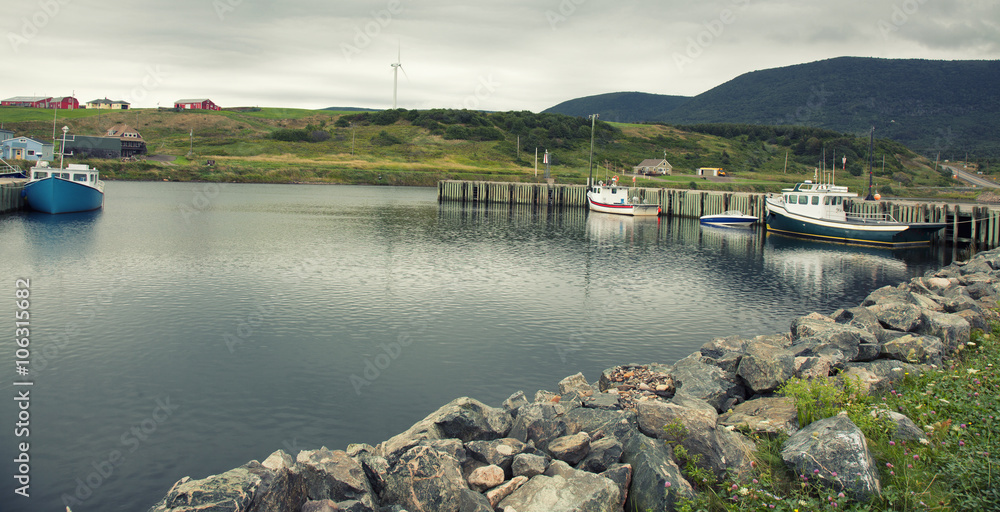 boats docked in harbor cape bretton island ,, nova scotia