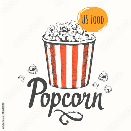 Vector illustration with sketch popcorn bucket. 