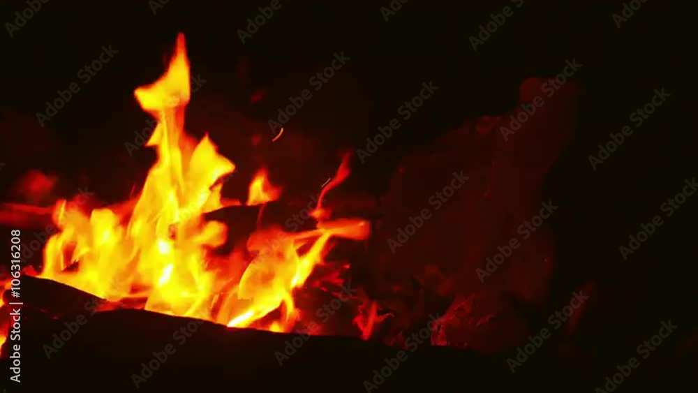 Close up of a campfire at night