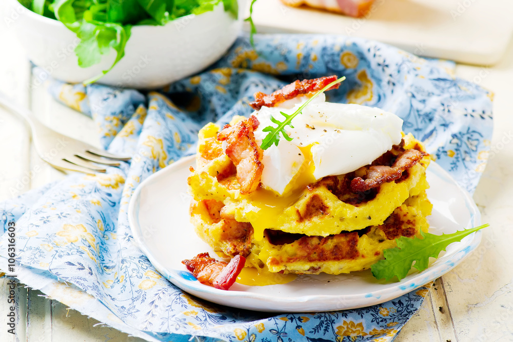 potato waffle with bacon and egg potato waffle with bacon and egg