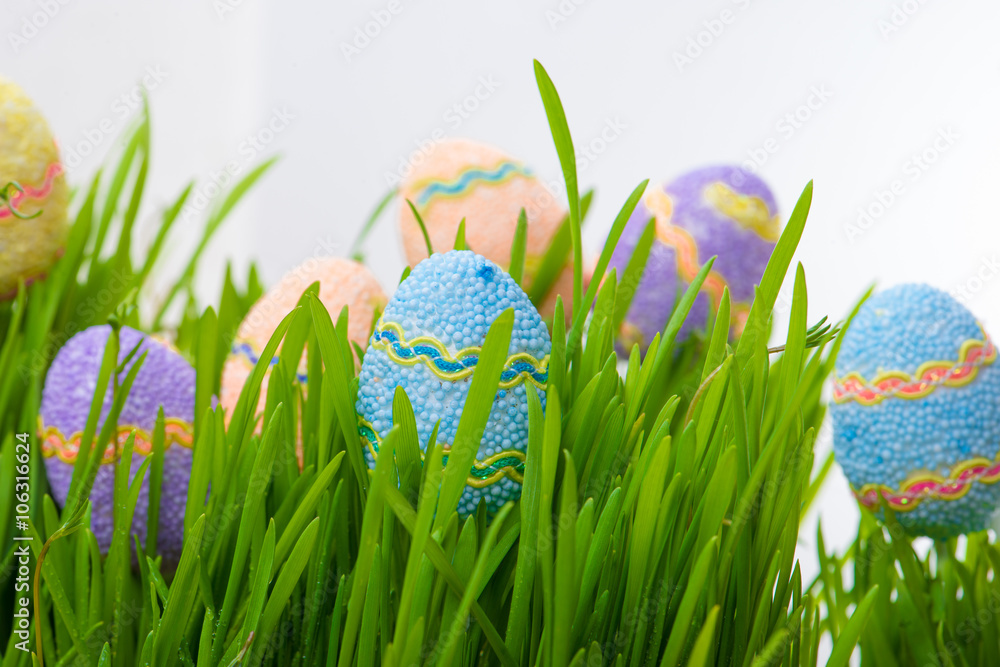 Easter eggs hiding in the grass