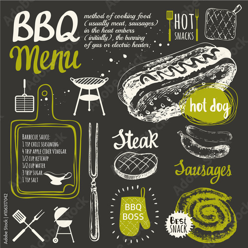 BBQ party. Vector illustration of festive traditional American food. 