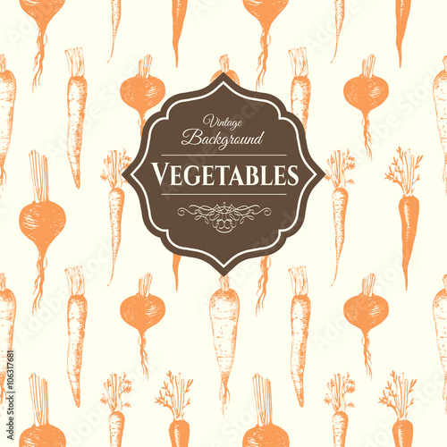 Hand-drawn sketch of root vegetables. Seamless nature background. 