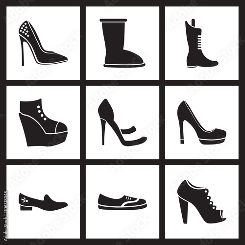 Concept flat icons in black and white women's shoes