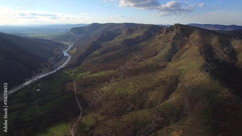 River Arda valley/ Aerial flying along the edge
