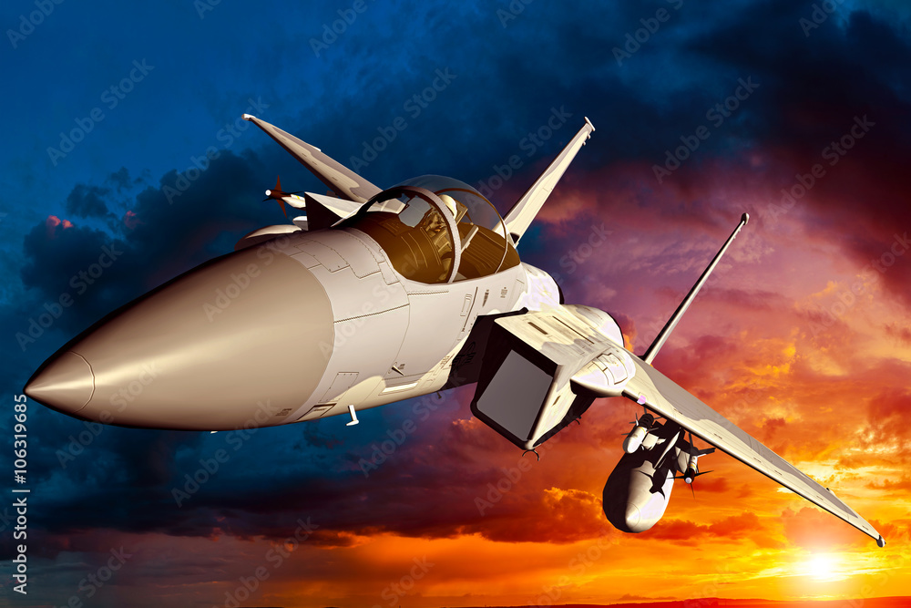 Naklejka premium F-15C Eagle 3D illustration model in flight