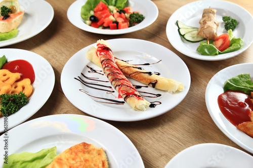 a host of delicious dishes on the table in the children's restaurant