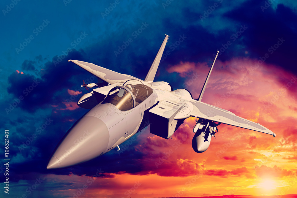 Naklejka premium F-15C Eagle 3D rendering vintage effect