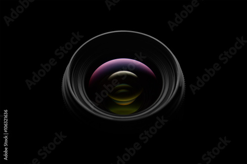 Camera lens close up on dark background