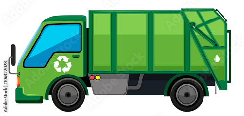 Garbage truck in green color