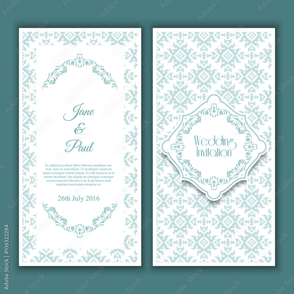 Decorative wedding invitation design - obrazy, fototapety, plakaty 