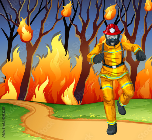 Fireman at the wild fire scene