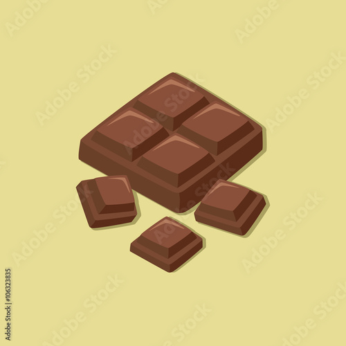 Chocolate Bar and Chocolate Pieces in Brown Background
