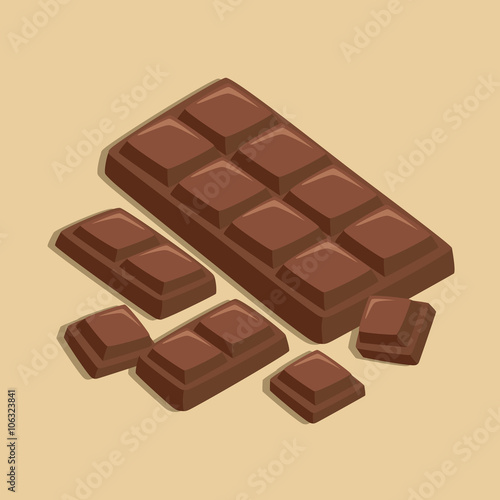 Chocolate Bar and Chocolate Pieces in Light Brown Background