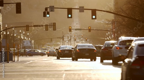 SALT LAKE CITY, UT - MARCH 24, 2016: Morning traffic bustles in downtown Salt Lake City, UT.