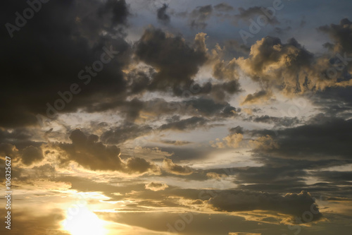 black cloud on sunset dramatic dark sky background © sutichak