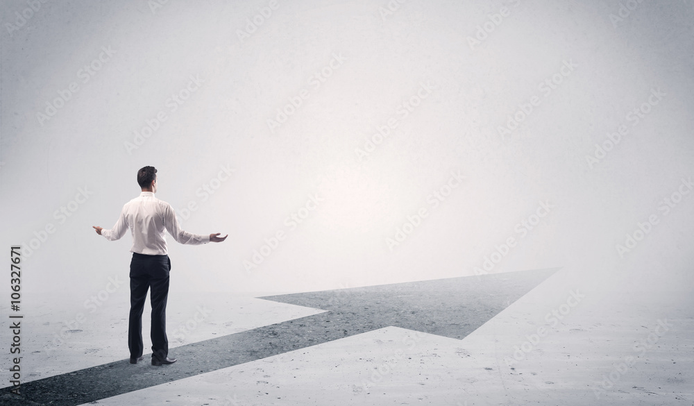 Standing salesman looking ahead with arrow Standing salesman looking ahead with arrow